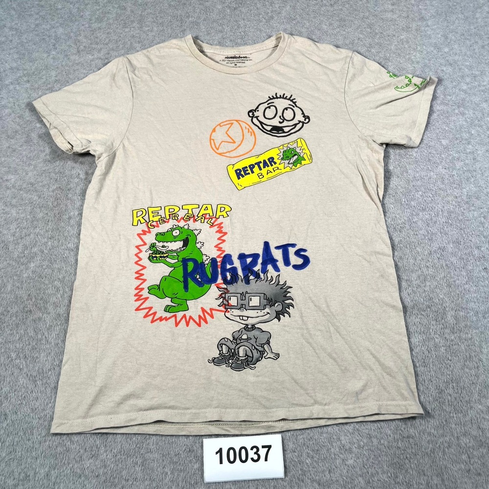 Nickelodeon T-Shirt Men's M Beige Rugrats Reptar Graphic Short Sleeve Crew Neck